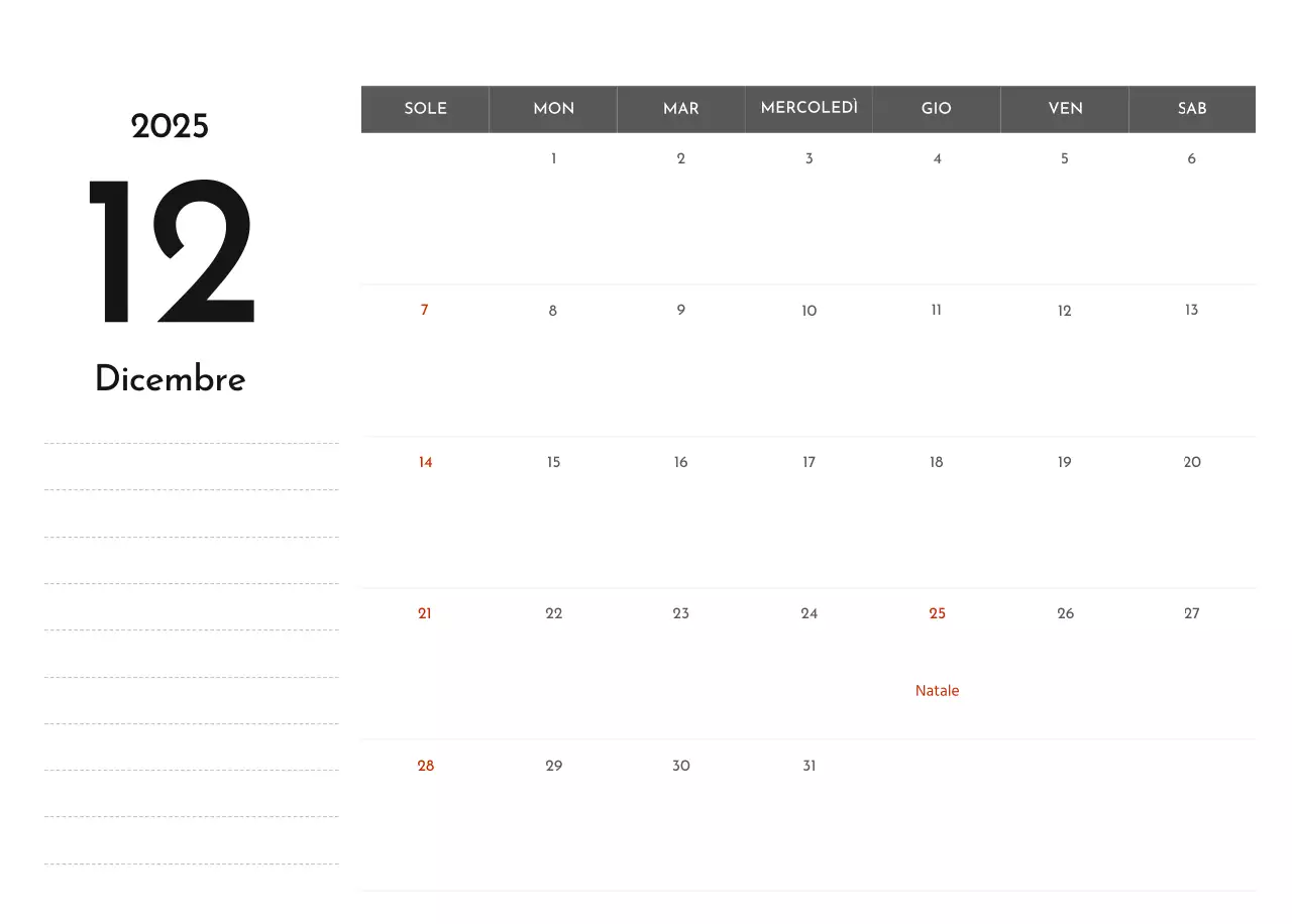Un semplice calendario aziendale in grigio