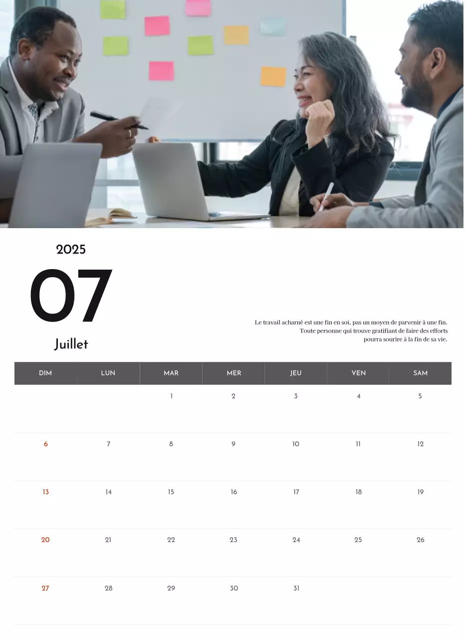 Un calendrier d'entreprise simple en gris