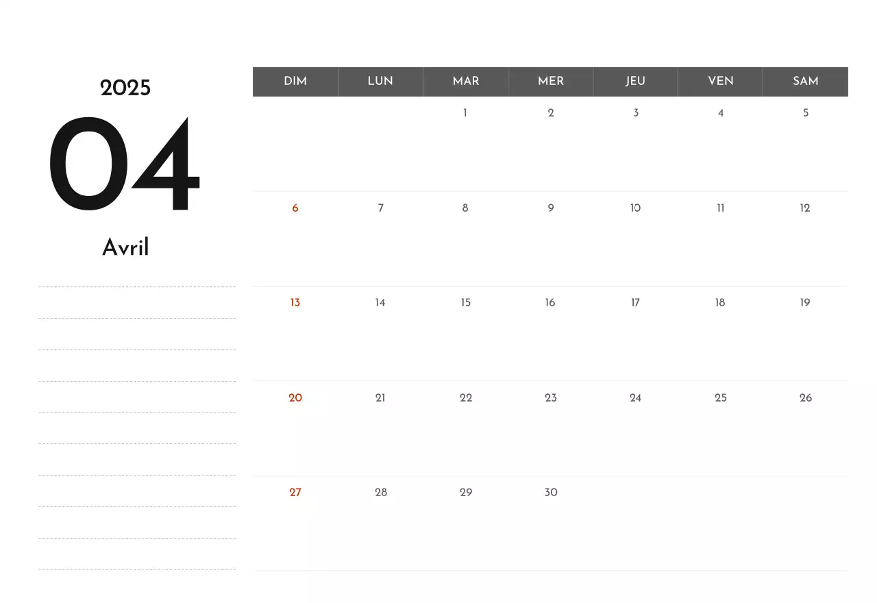 Un calendrier d'entreprise simple en gris