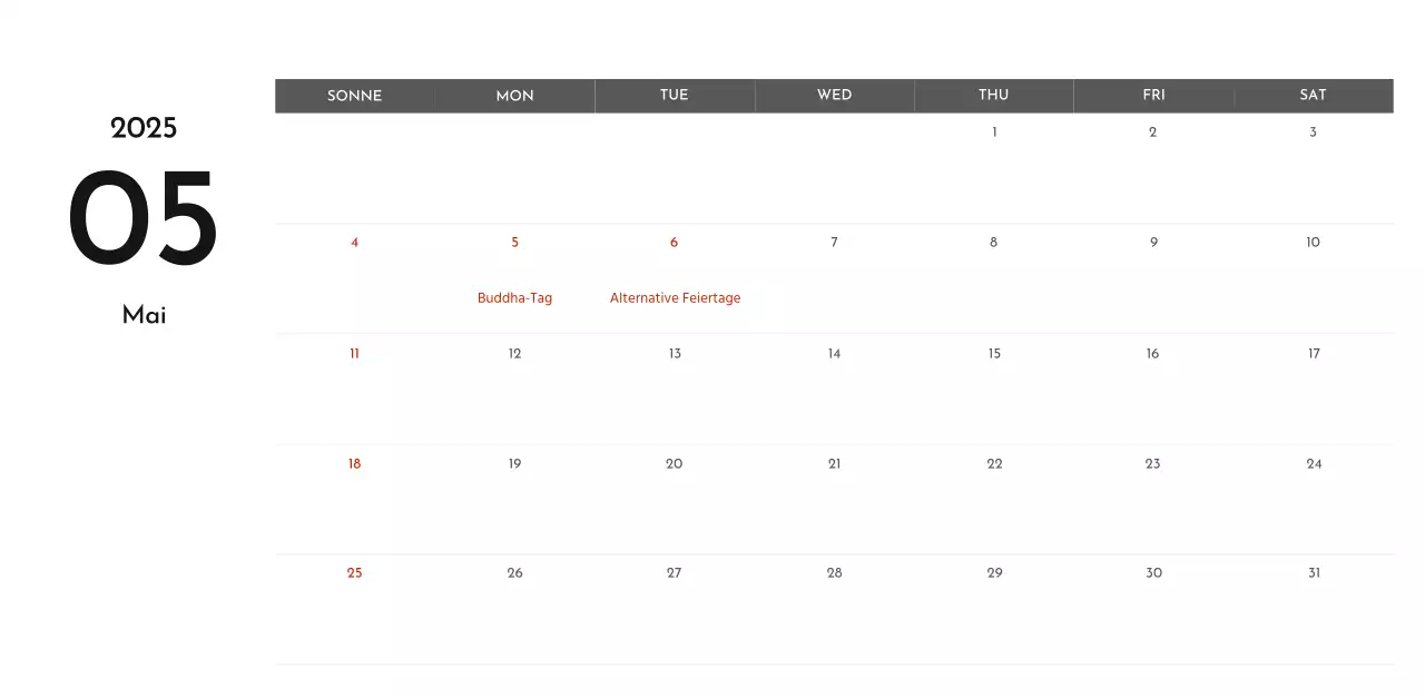 Ein einfacher Unternehmenskalender in Grau