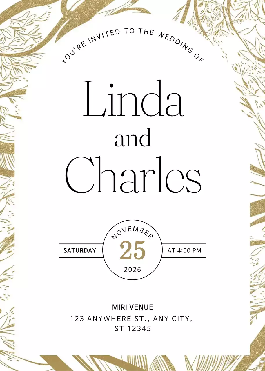 Thiệp cưới vàng thanh lịch