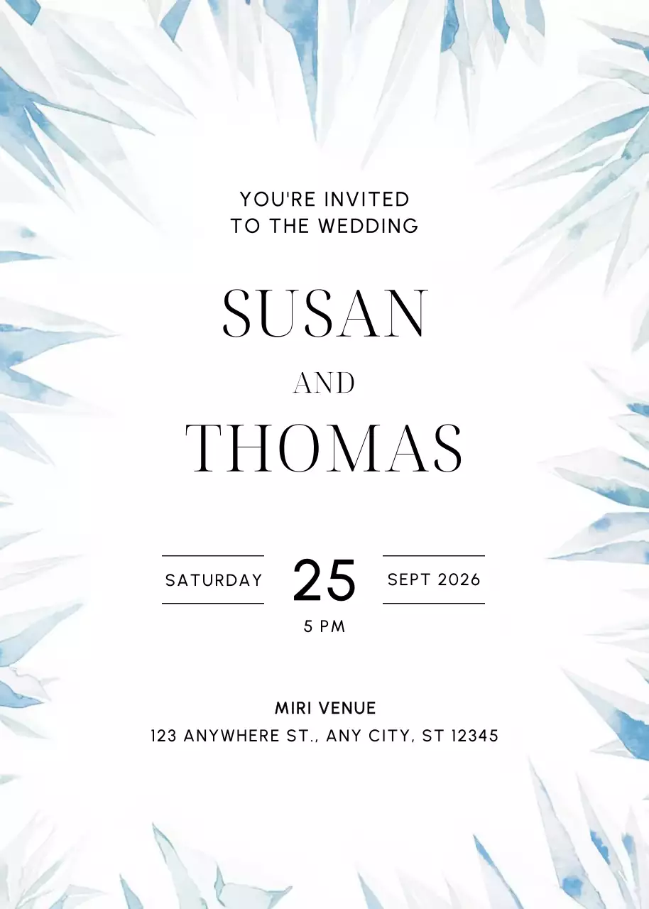 Convite de casamento elegante azul