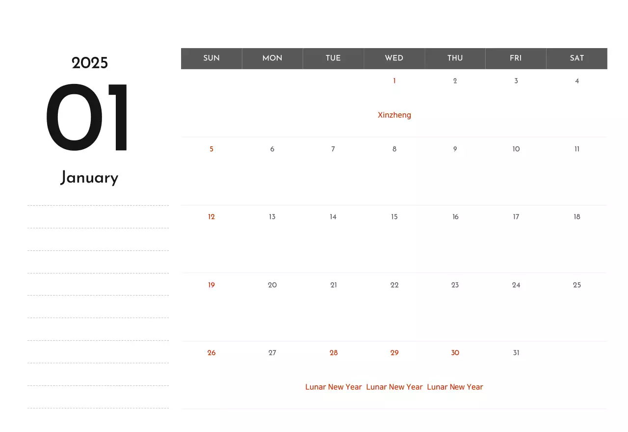 A simple corporate calendar in gray