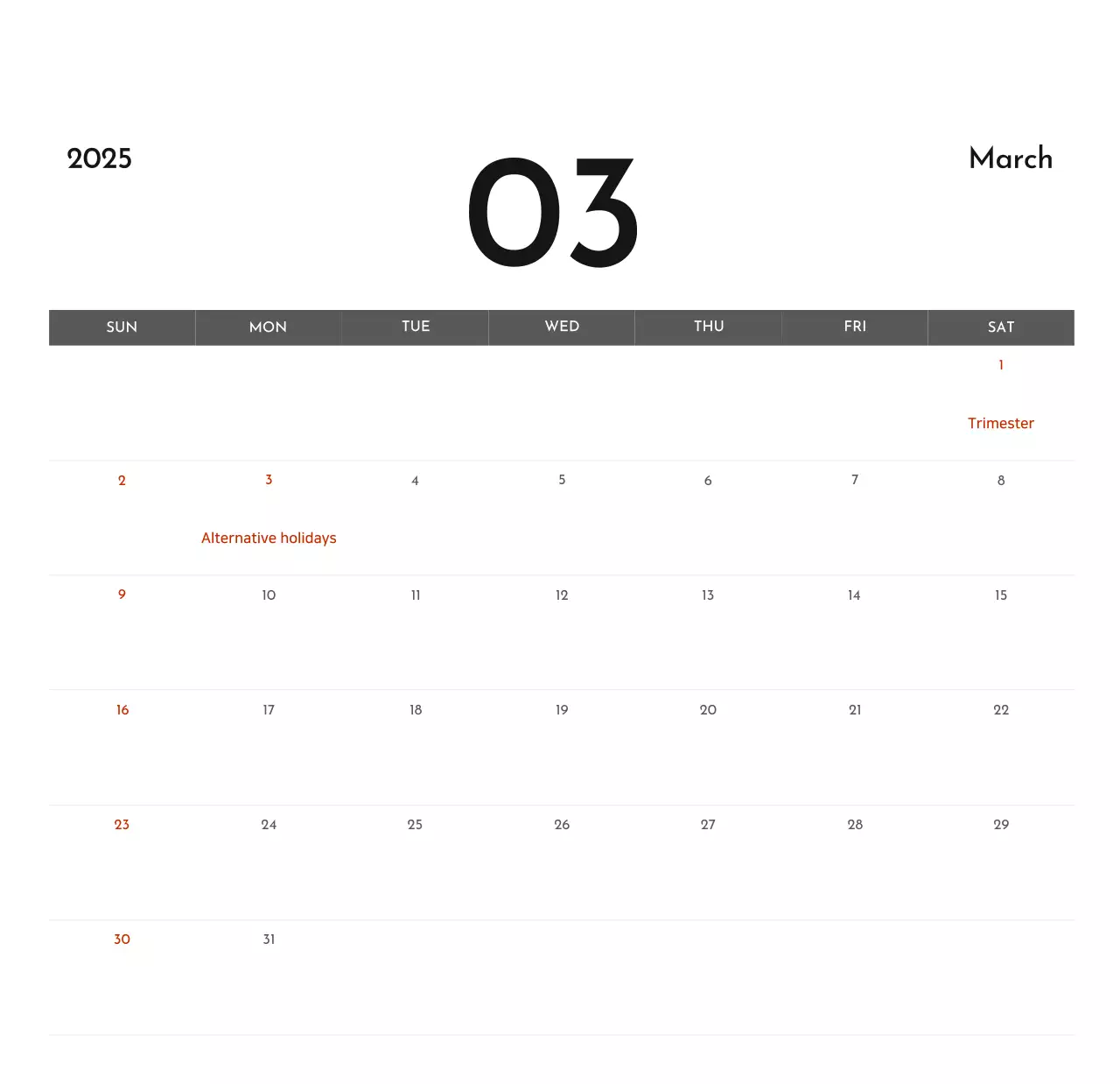 Lịch công ty đơn giản màu xám