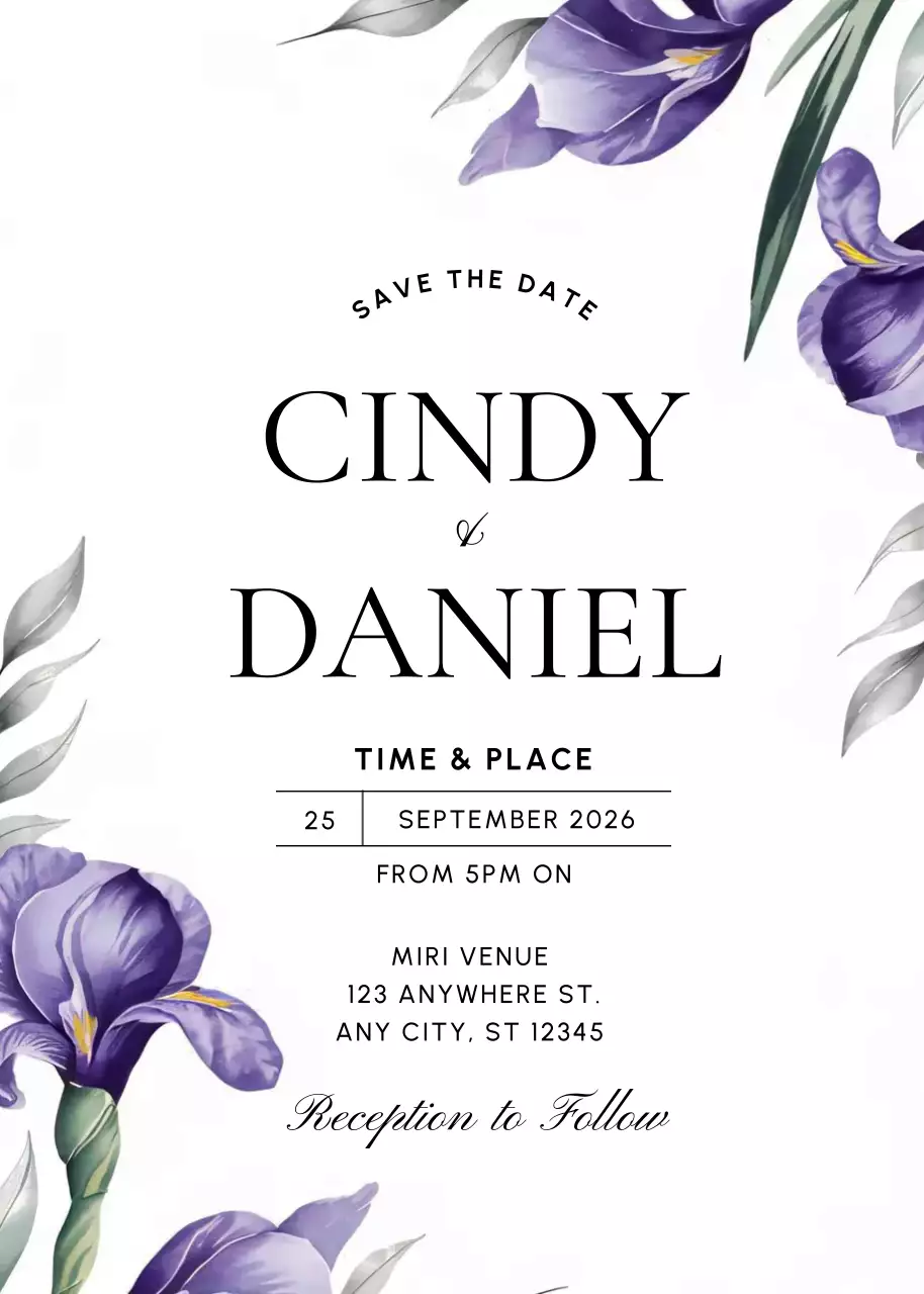 purple elegant wedding invitation