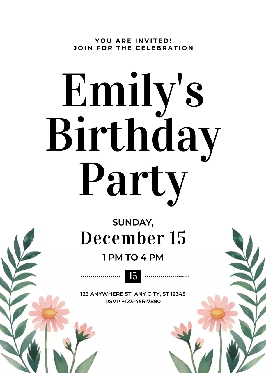 lời mời sinh nhật màu trắng thanh lịch