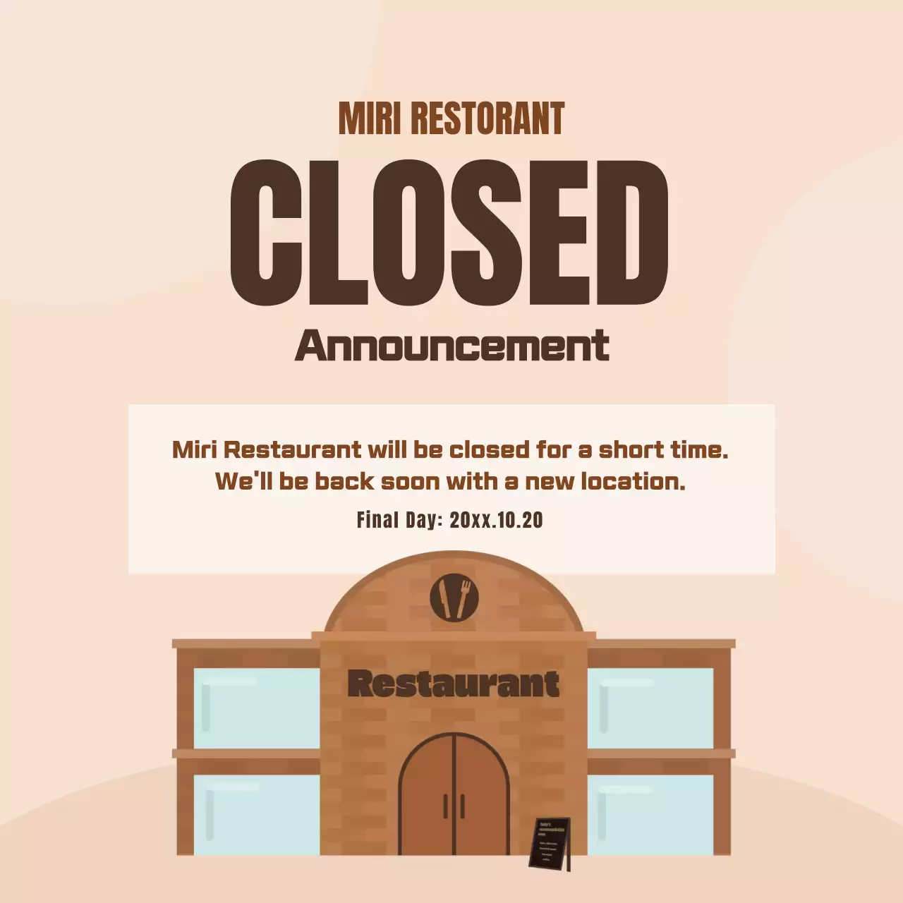 Beige Simple Restaurant Announcement Social Media Post