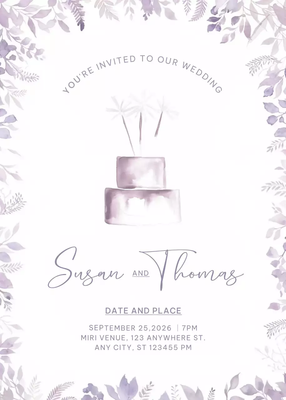 lời mời đám cưới màu tím thanh lịch