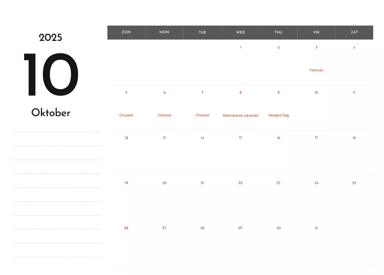 Een eenvoudige bedrijfskalender in grijs