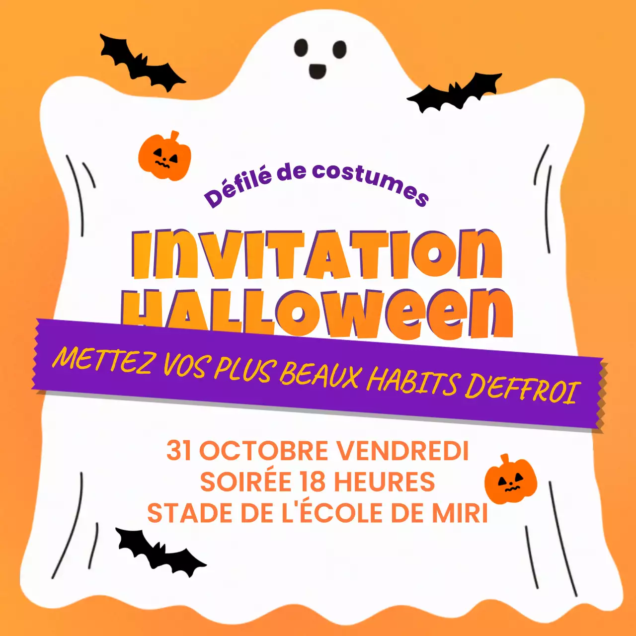 invitation rétro orange pour Halloween