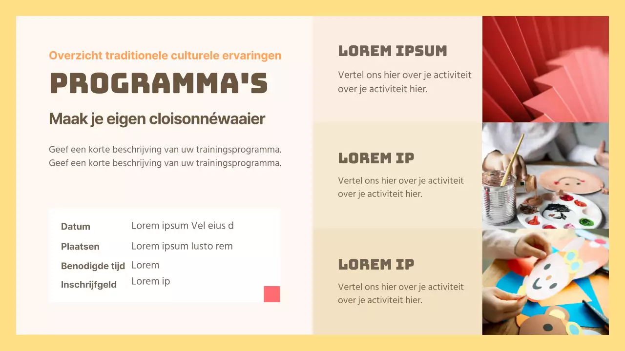 Gele en oranje gids voor traditionele culturele ervaringen