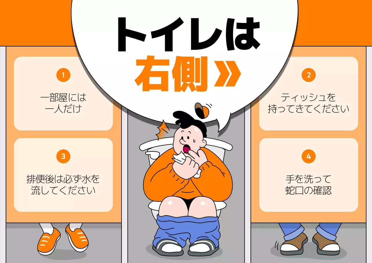 オレンジ 面白い トイレ お知らせ ポスター