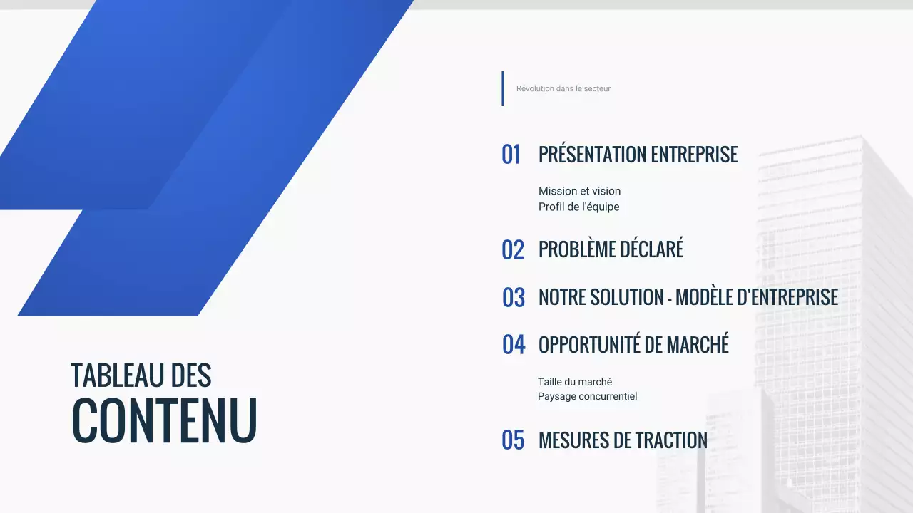 document de pitch deck moderne bleu