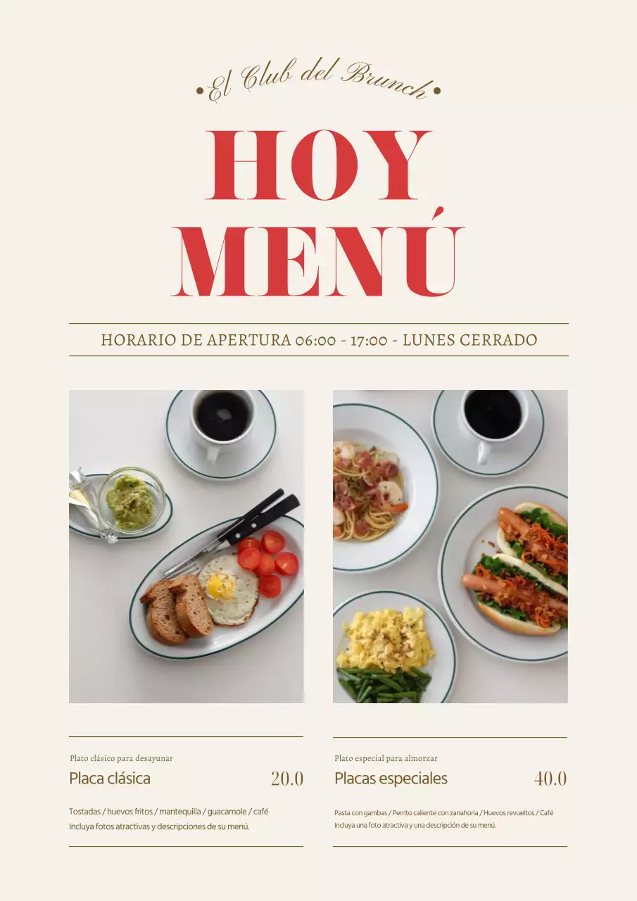 Promover un tablero de menú sencillo de color beige