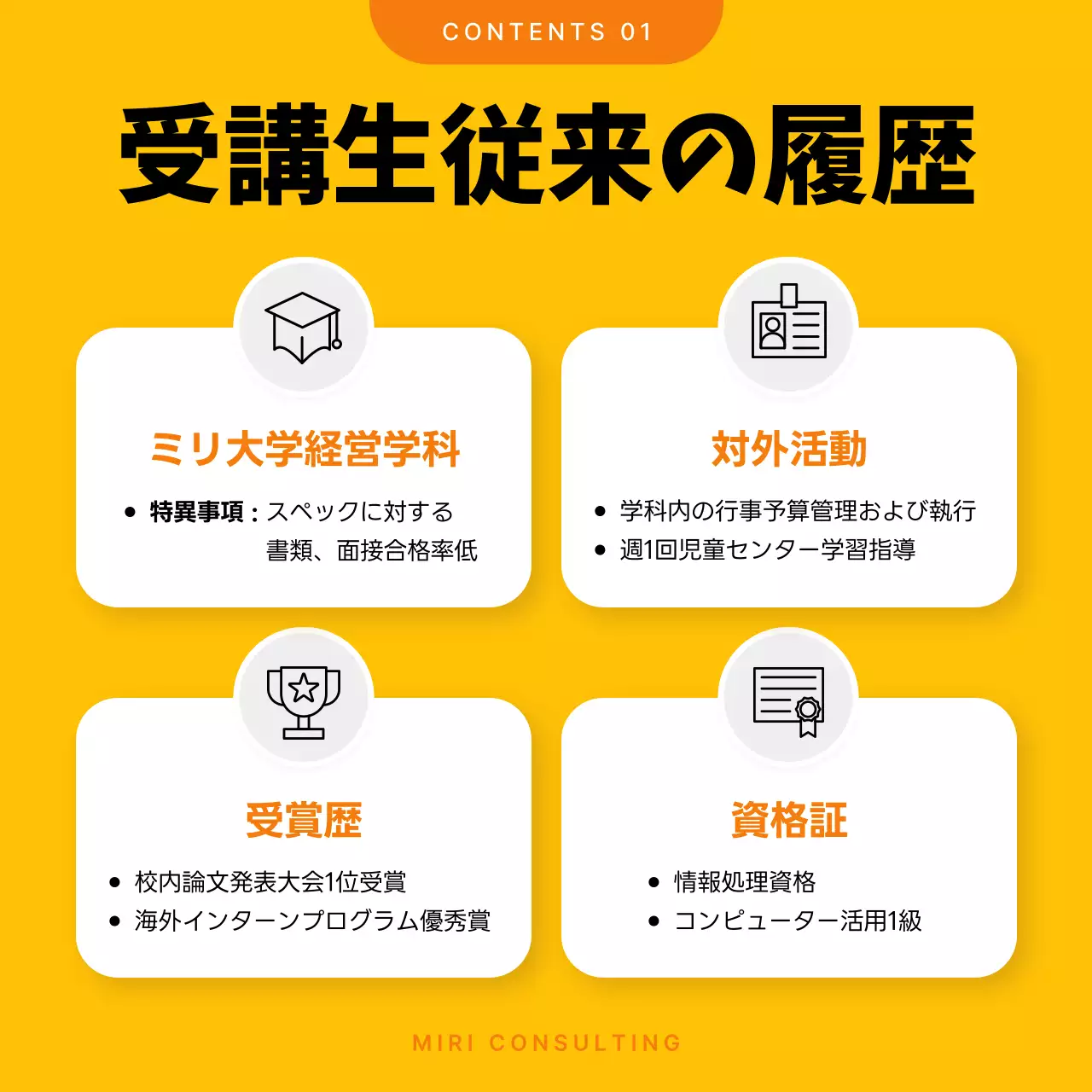 黄色 シンプル コンサルティング カードニュース Instagram カルーセル