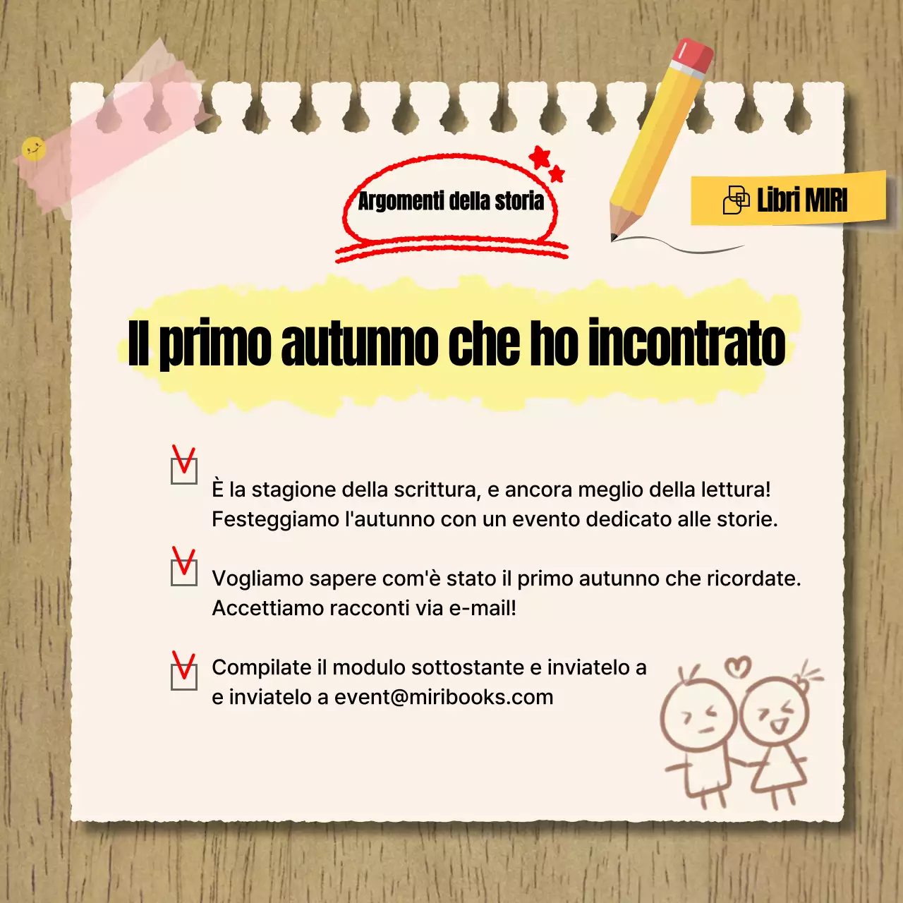 Annuncio di un bando per storie beige e vintage