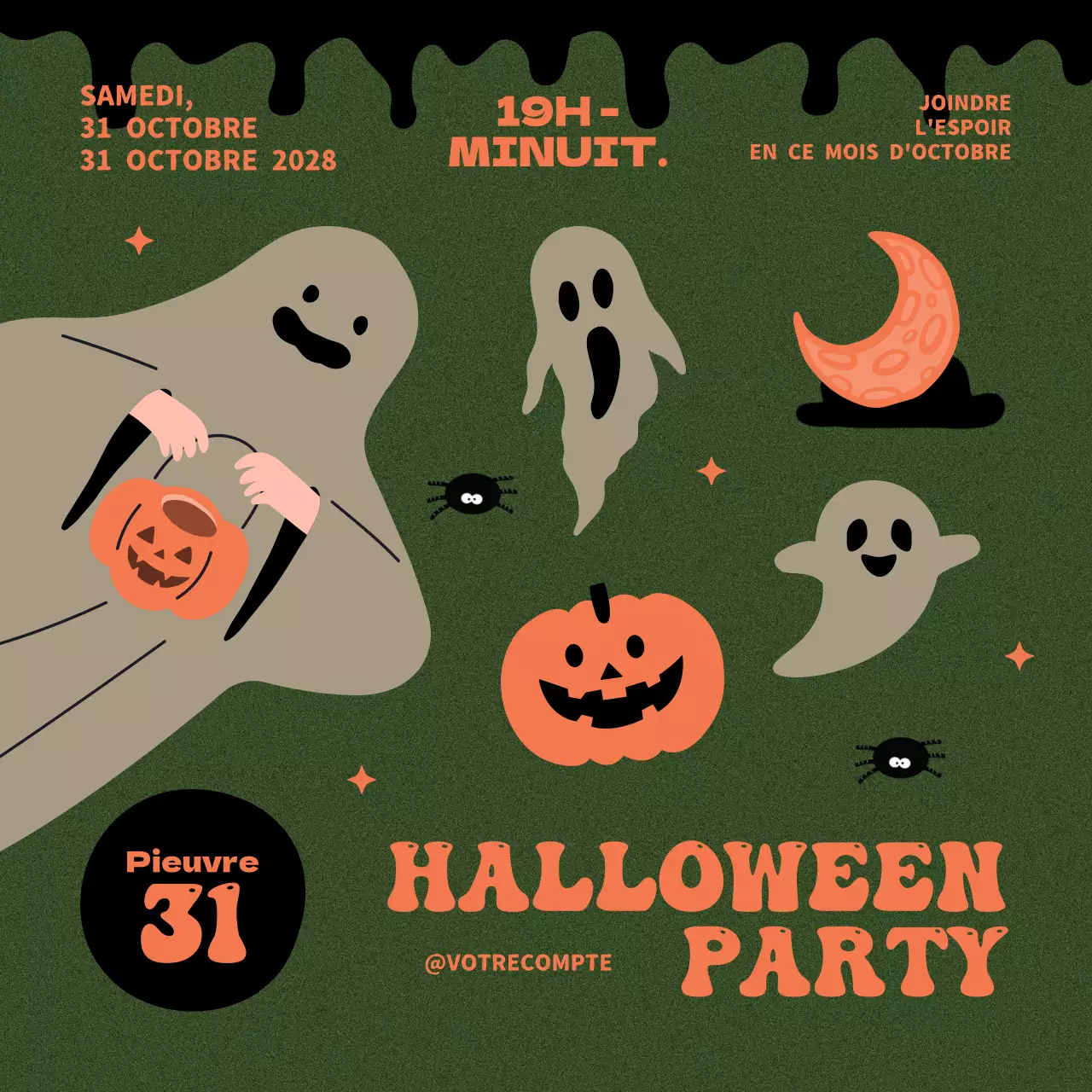 orange vert rétro fête d'halloween événement