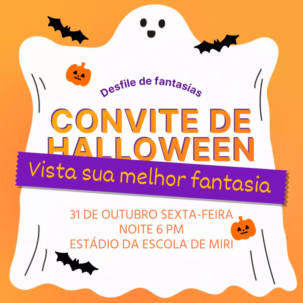 convite de Halloween retro laranja