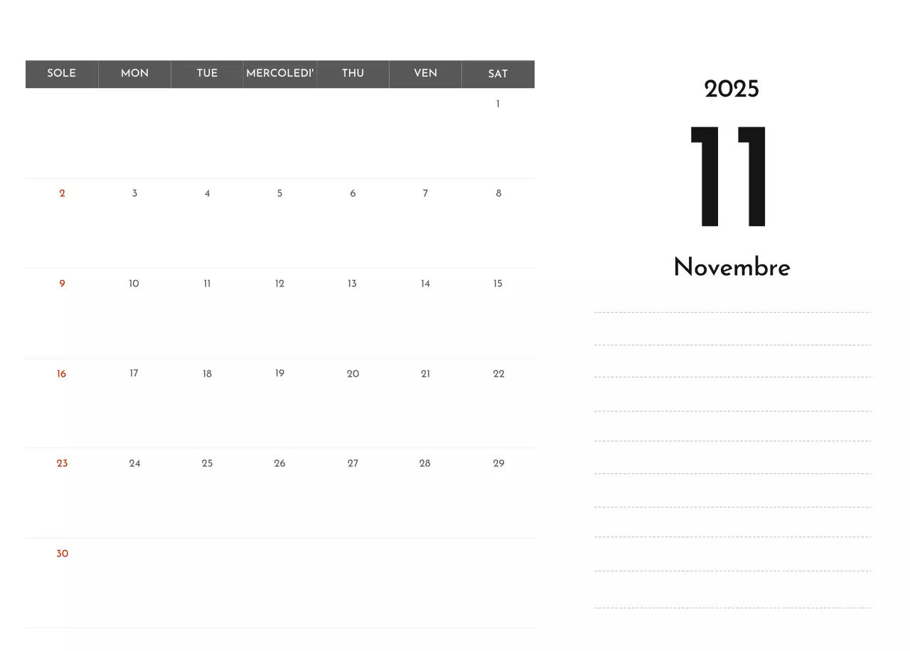 Un semplice calendario aziendale in grigio