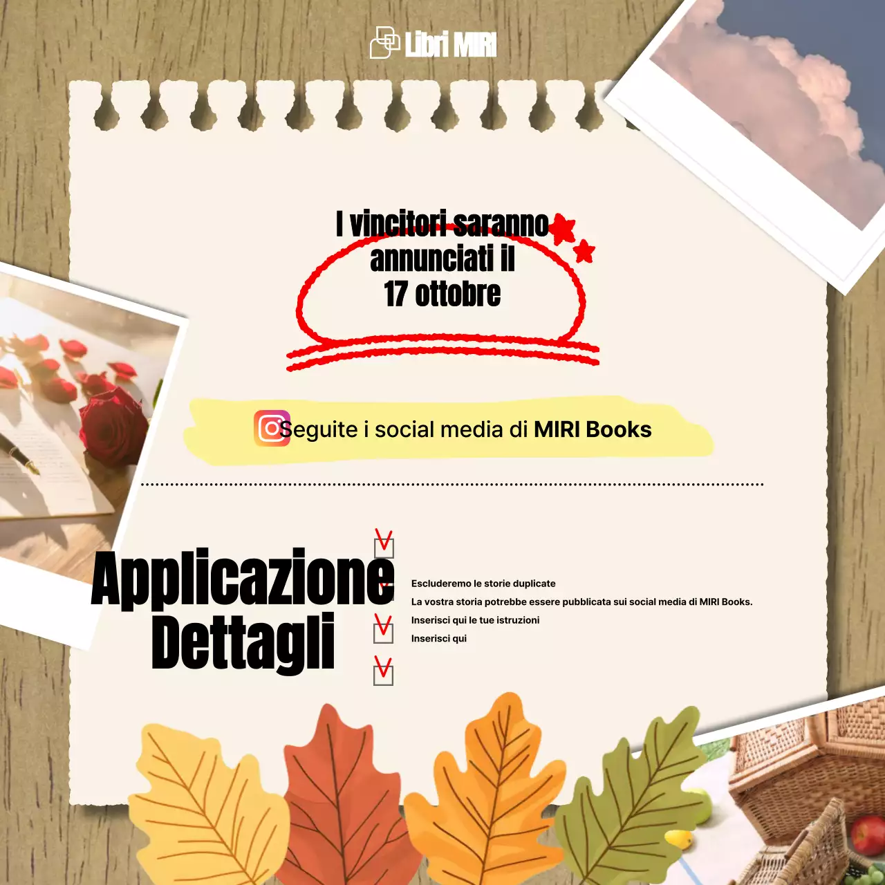 Annuncio di un bando per storie beige e vintage