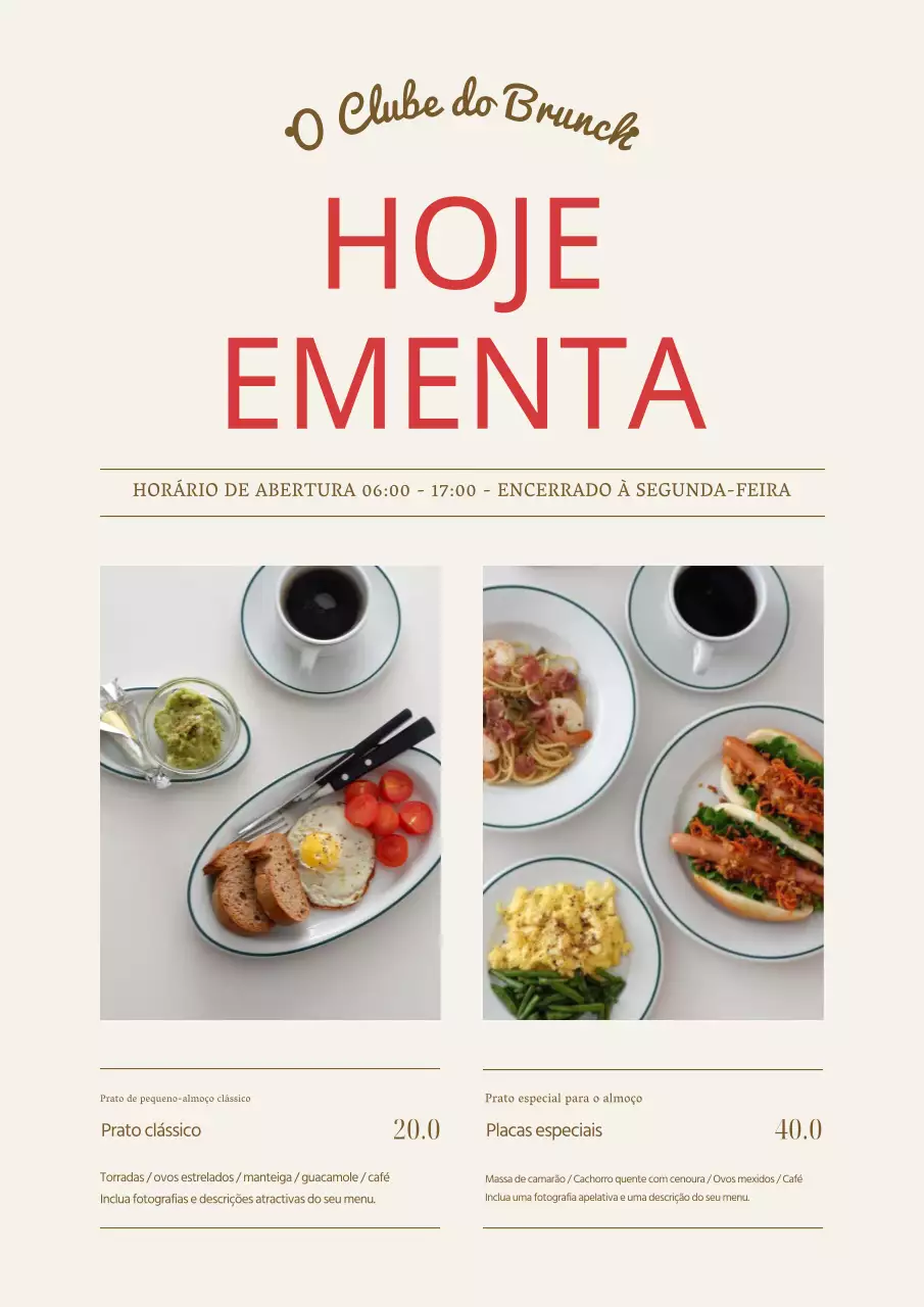 Promover um quadro de menu simples bege