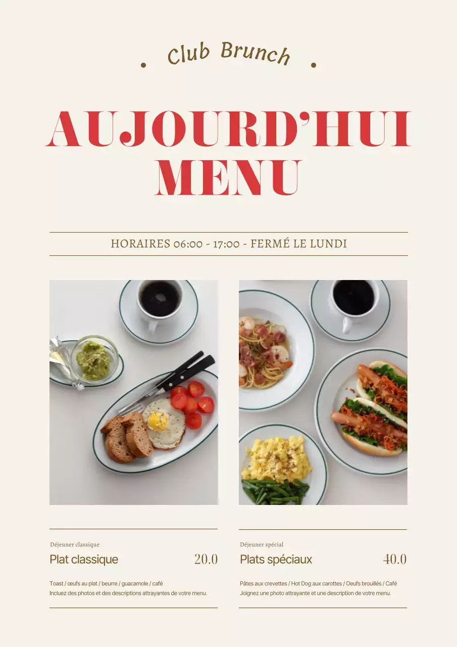 Promouvoir un panneau de menu simple de couleur beige