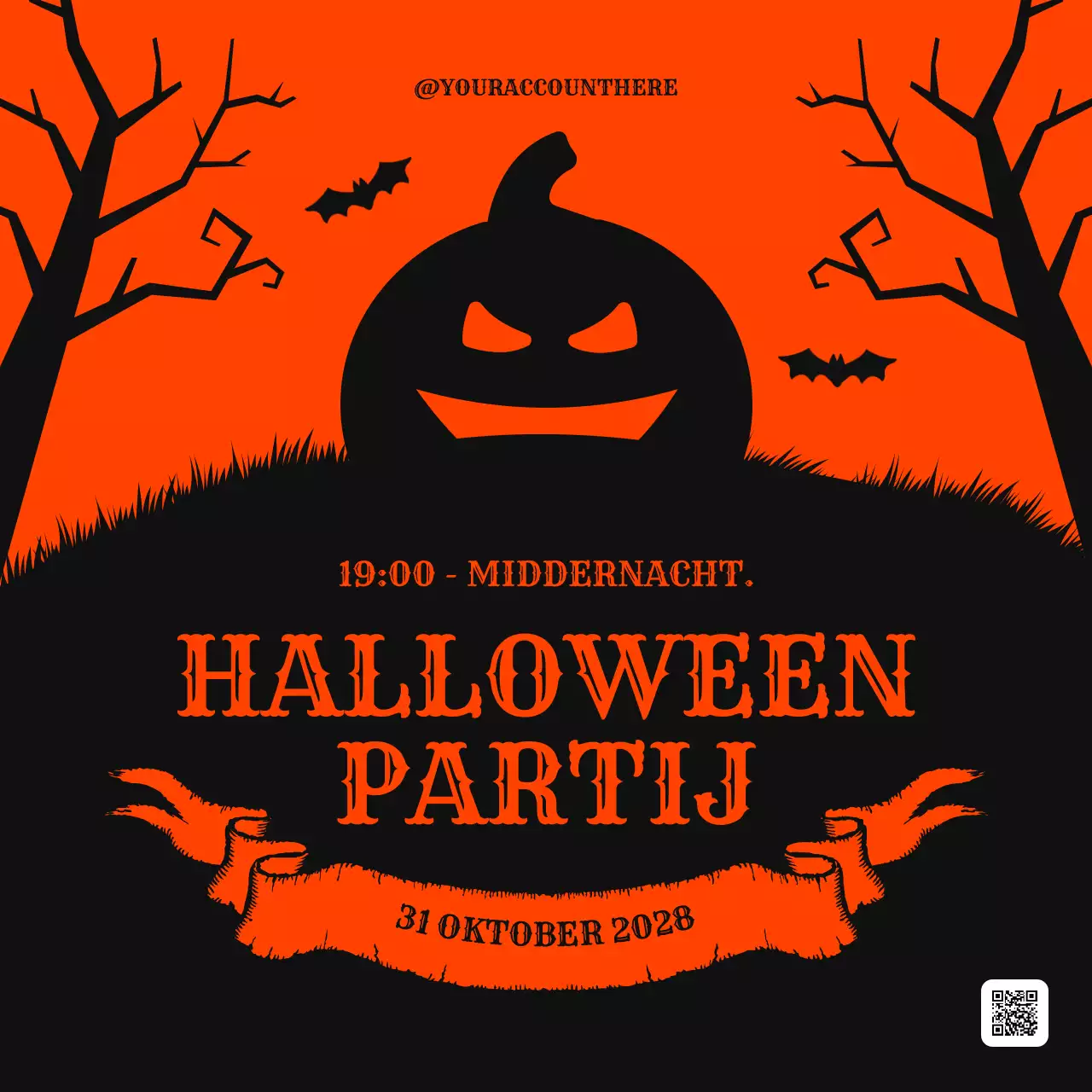 rood vintage halloweenfeest aankondiging