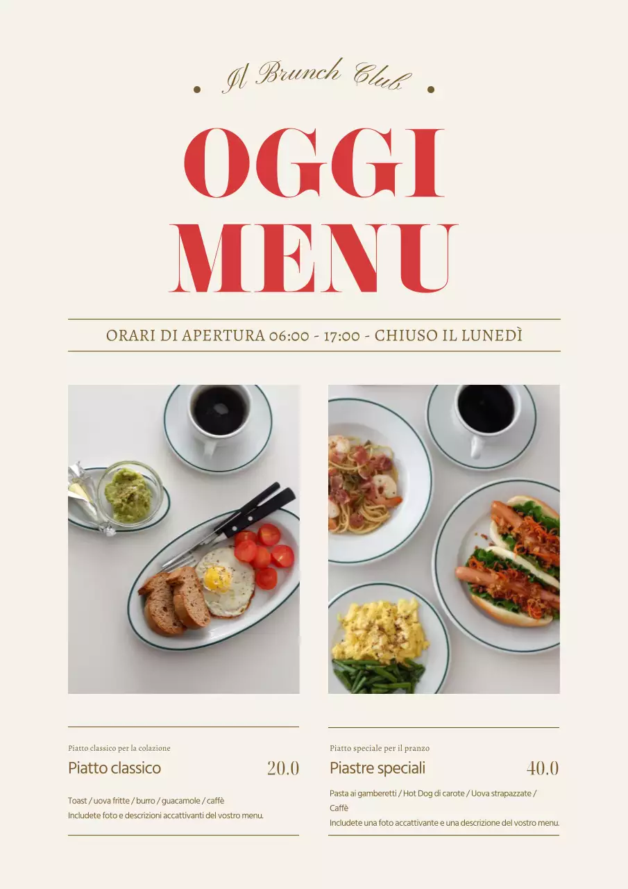 Promuovete un semplice cartellone di menu beige