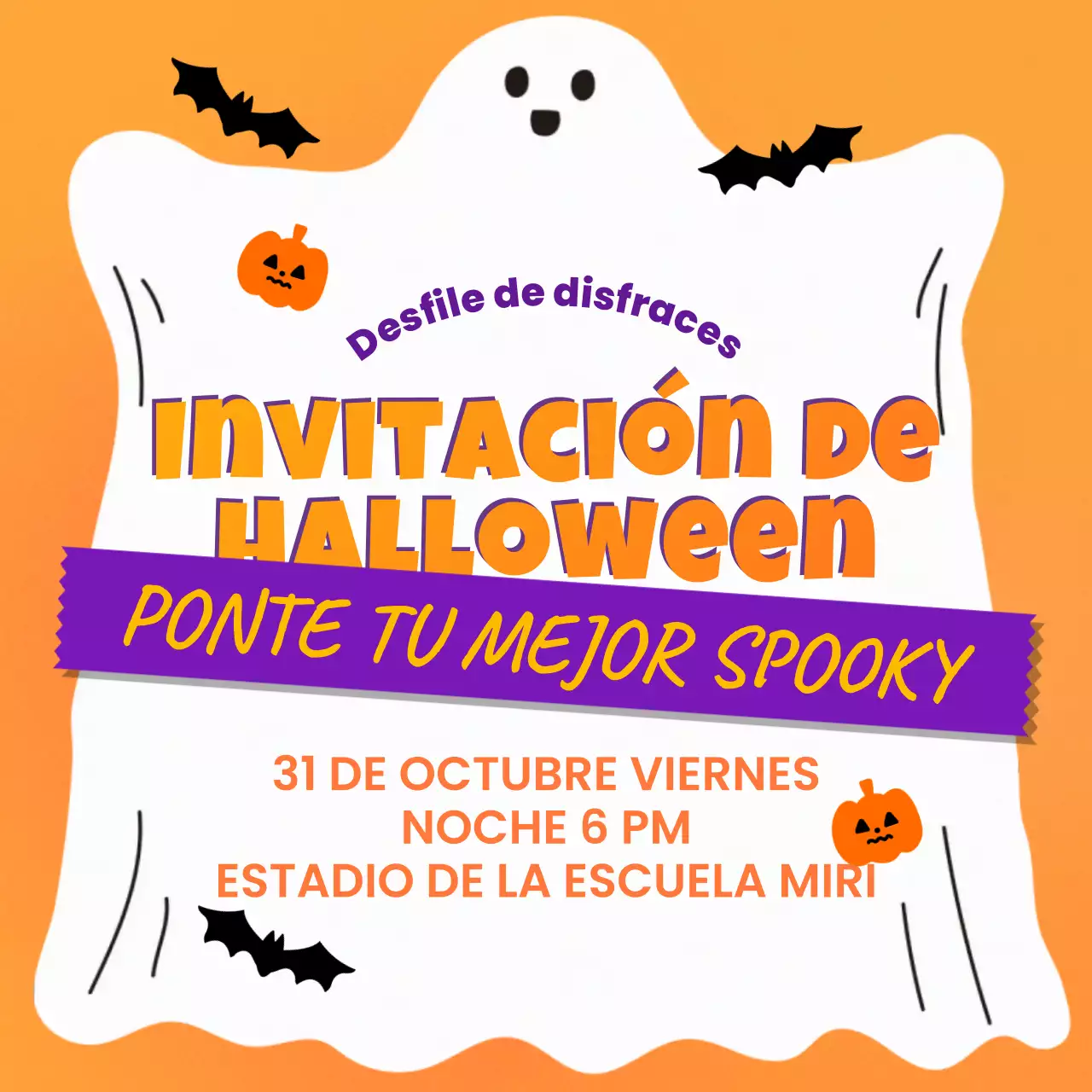 invitación retro naranja para Halloween