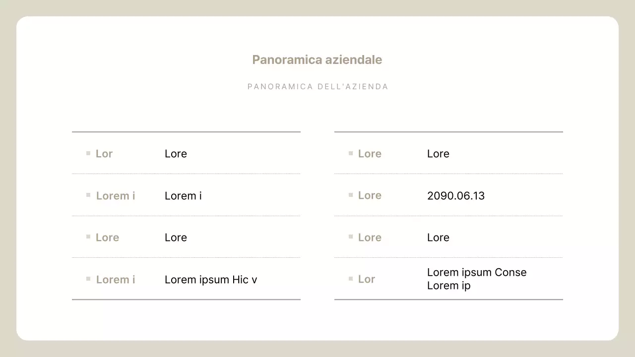 Descrizione del profilo aziendale di Beige Simple