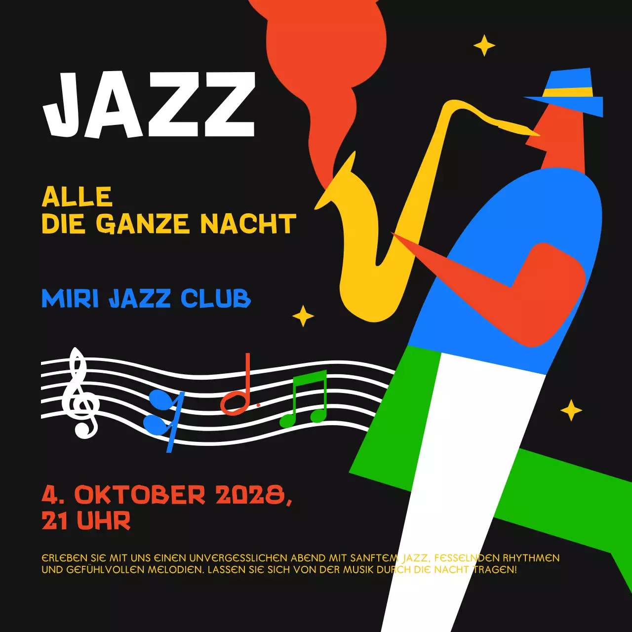 farbenfrohe, mutige Jazz-Nacht-Veranstaltung