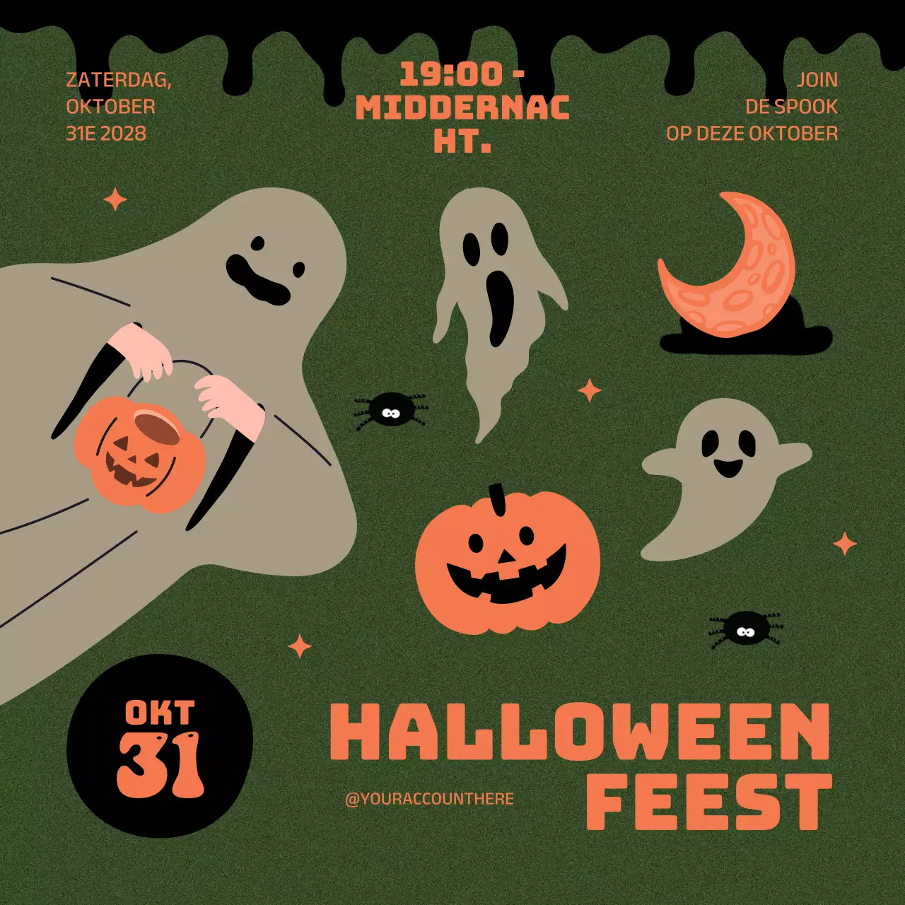 oranje groen retro halloween feest evenement