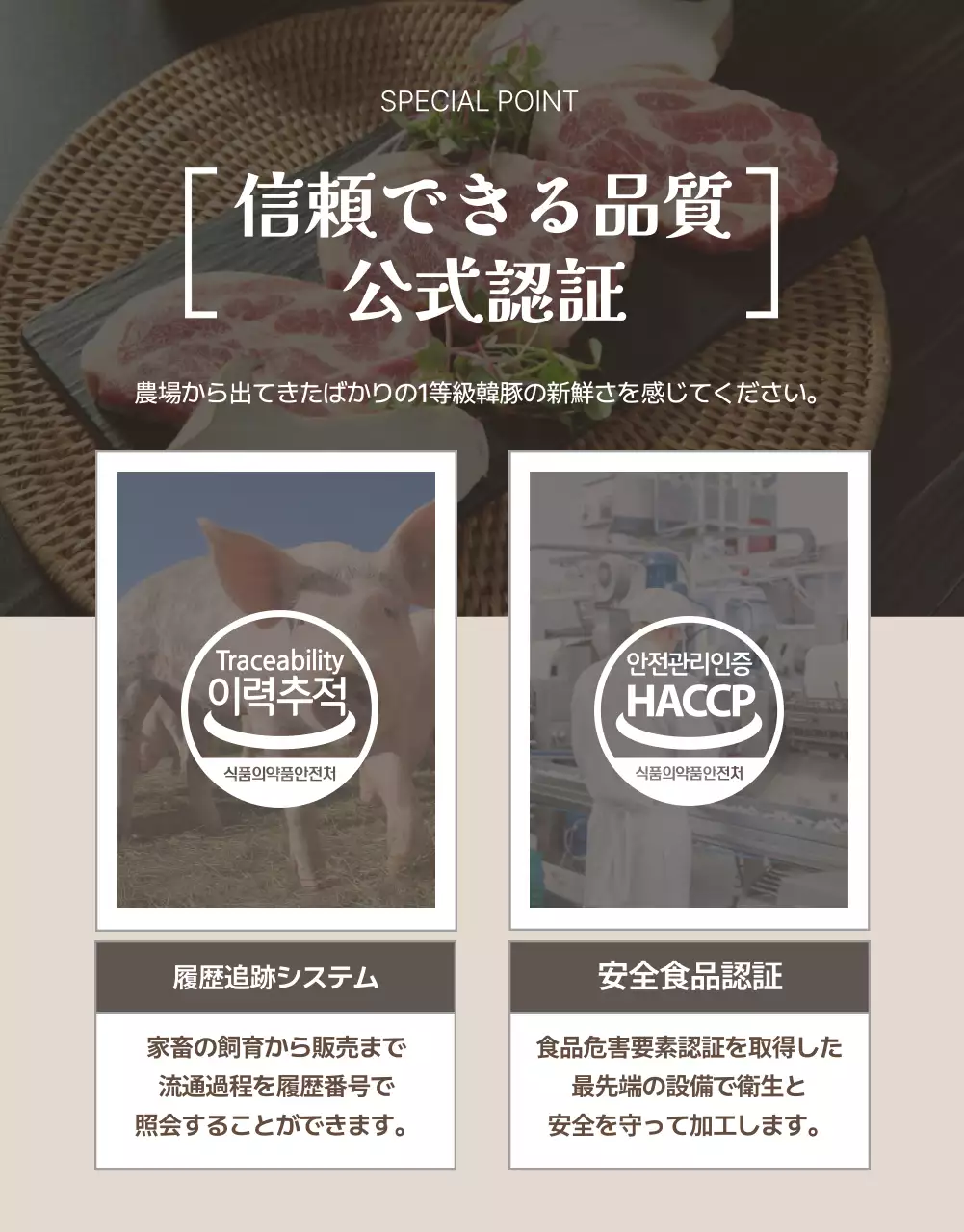 ベージュ シンプル 食品 パンフレット 詳細ページ