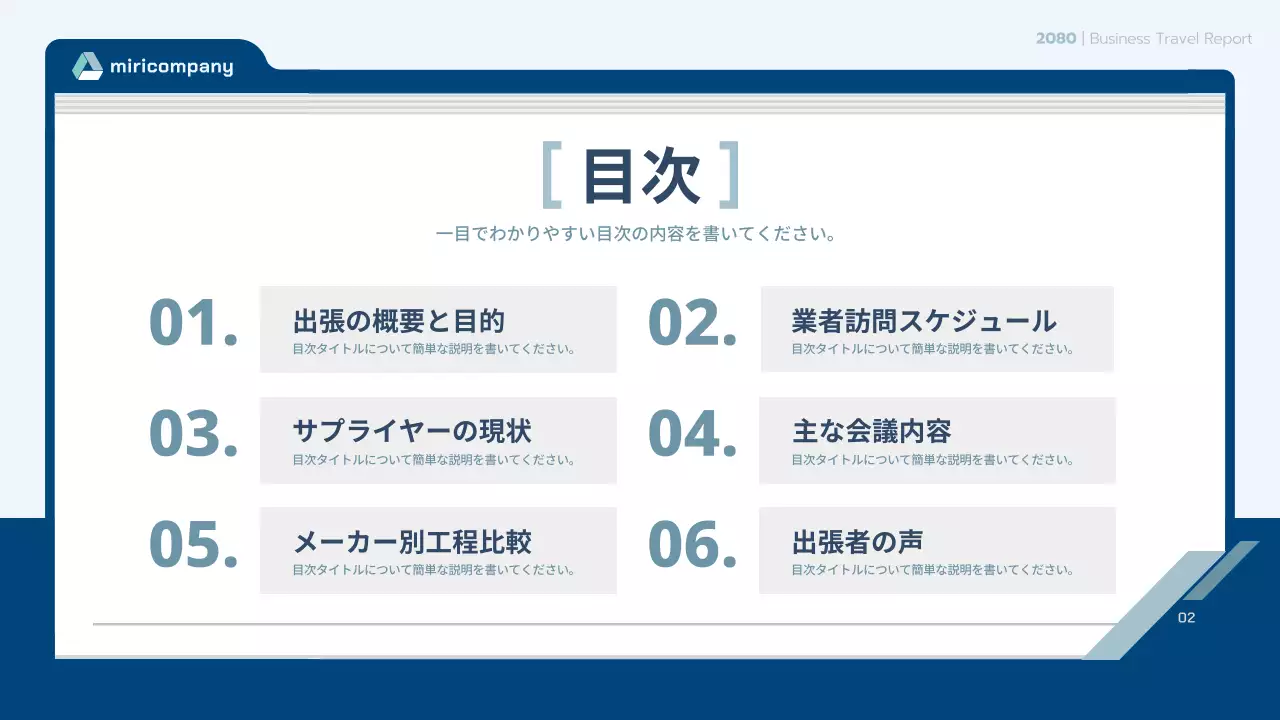 青 シンプル ビジネス 報告書 プレゼンテーション