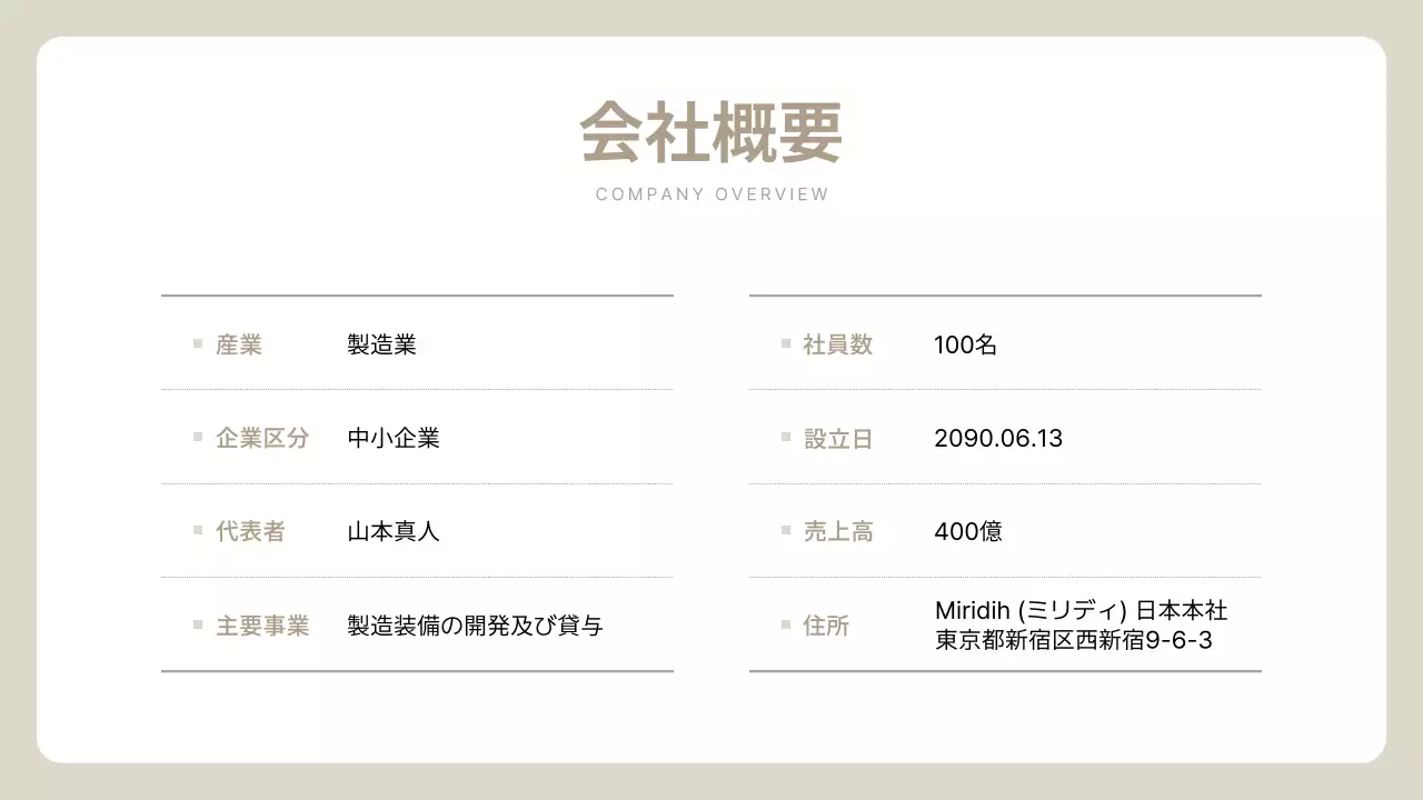 アイボリー シンプル 会社案内 プラン プレゼンテーション