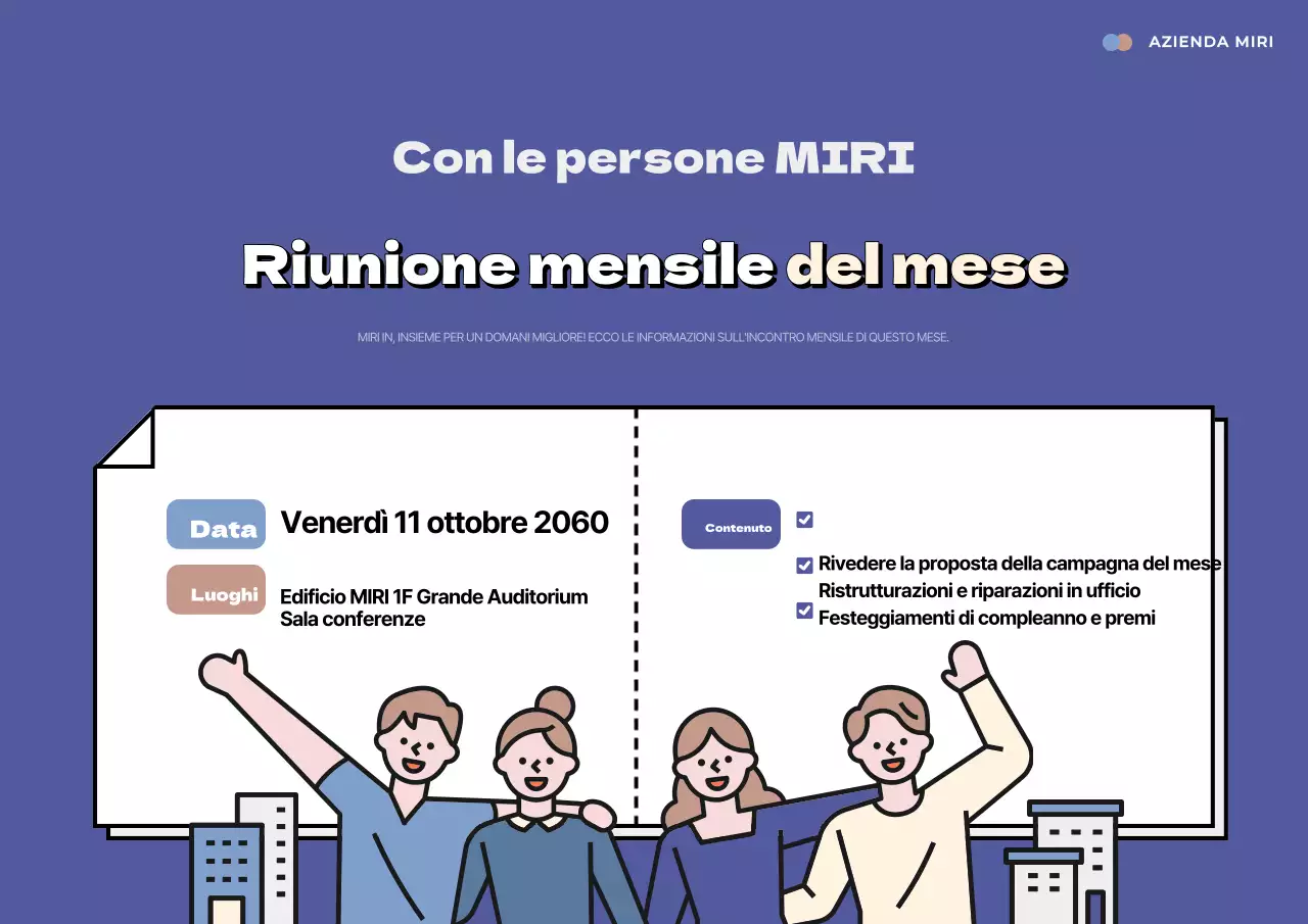 Annunci di riunioni blu ordinate