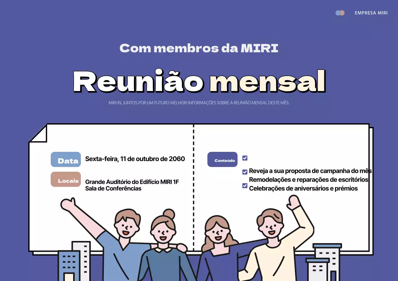 Anúncios de reuniões Blue Neat