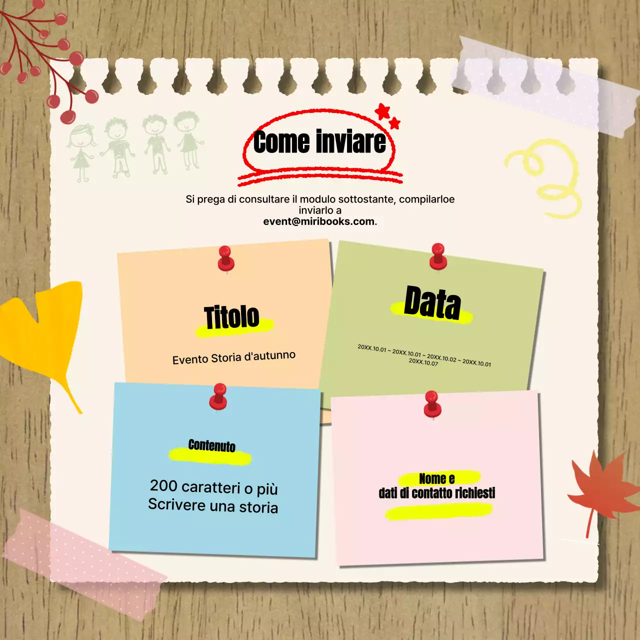 Annuncio di un bando per storie beige e vintage