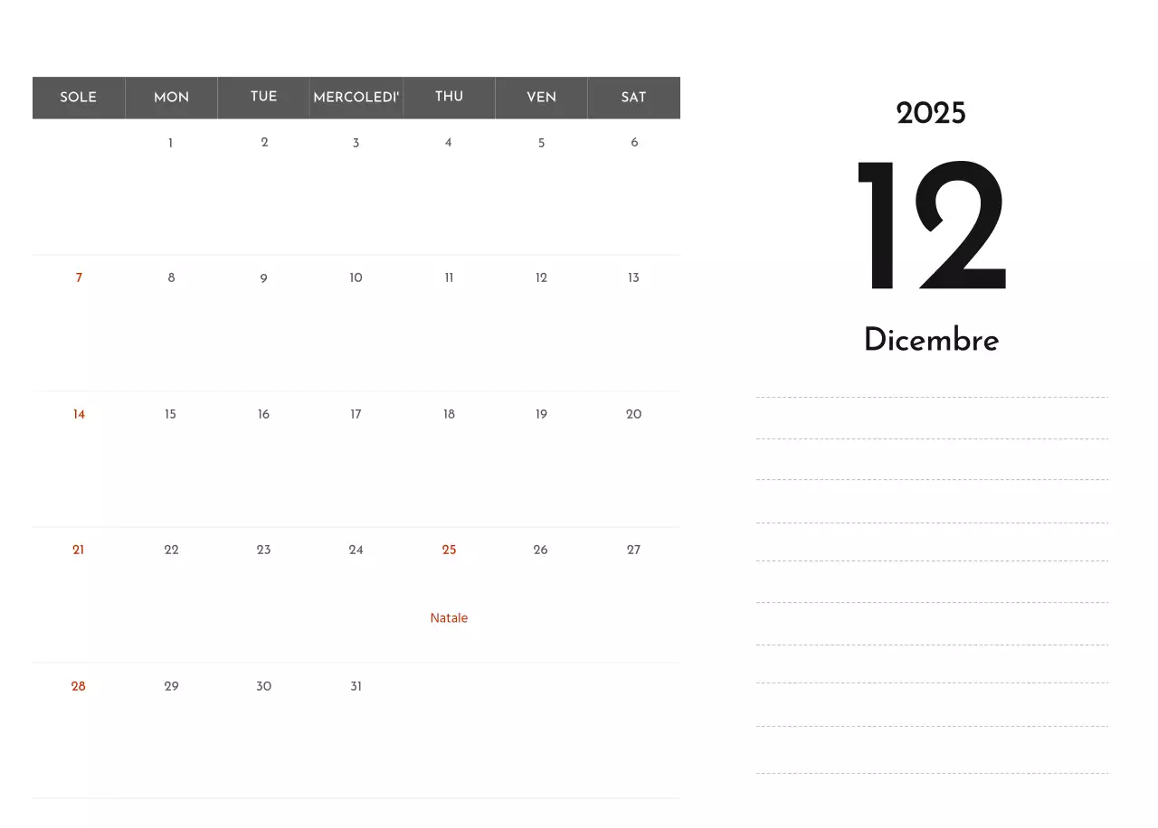 Un semplice calendario aziendale in grigio