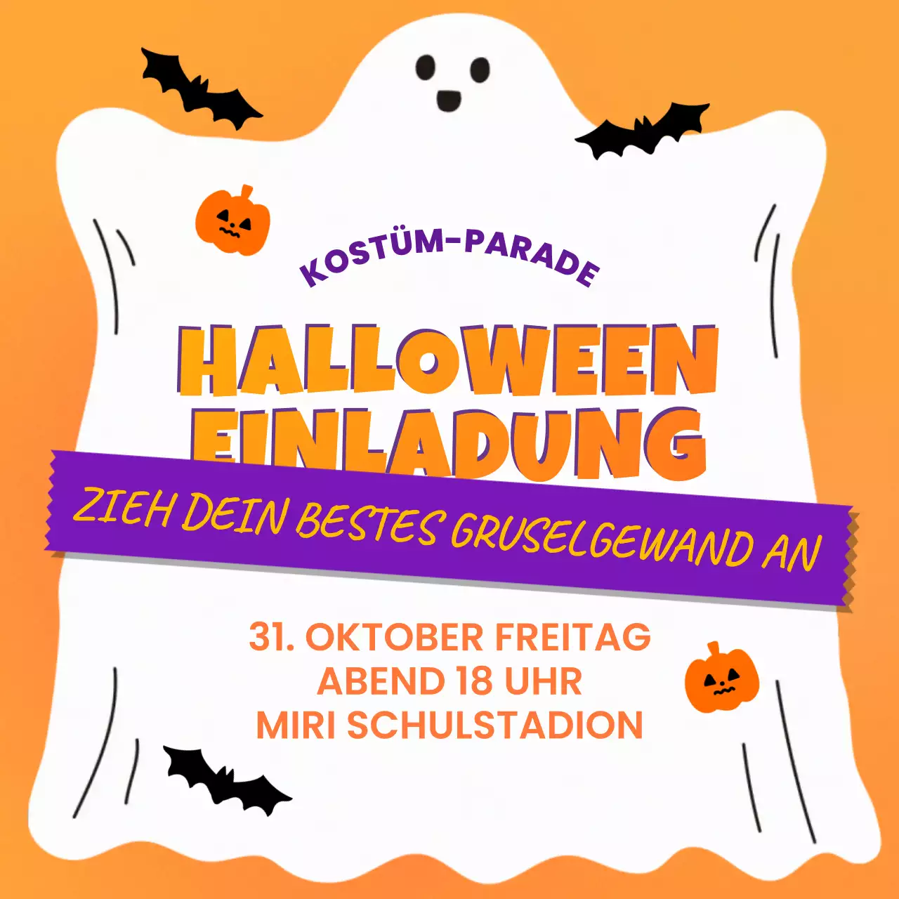 orangefarbene Retro-Halloween-Einladung