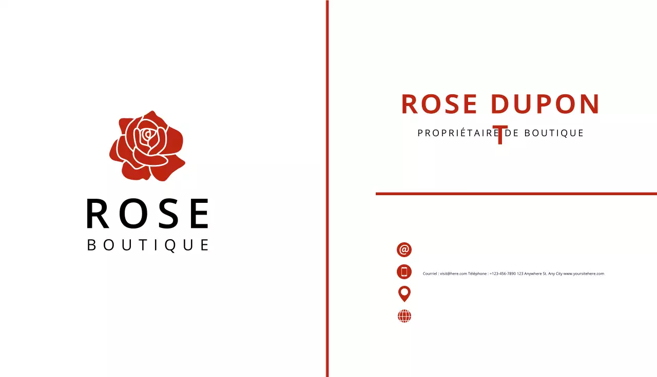 carte de visite de boutique minimale rouge