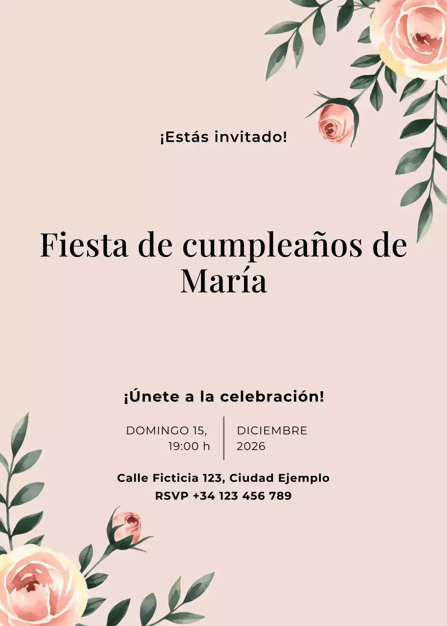Invitación de cumpleaños floral verde beige