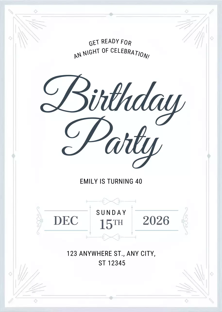 Thiệp mời sinh nhật màu trắng thanh lịch