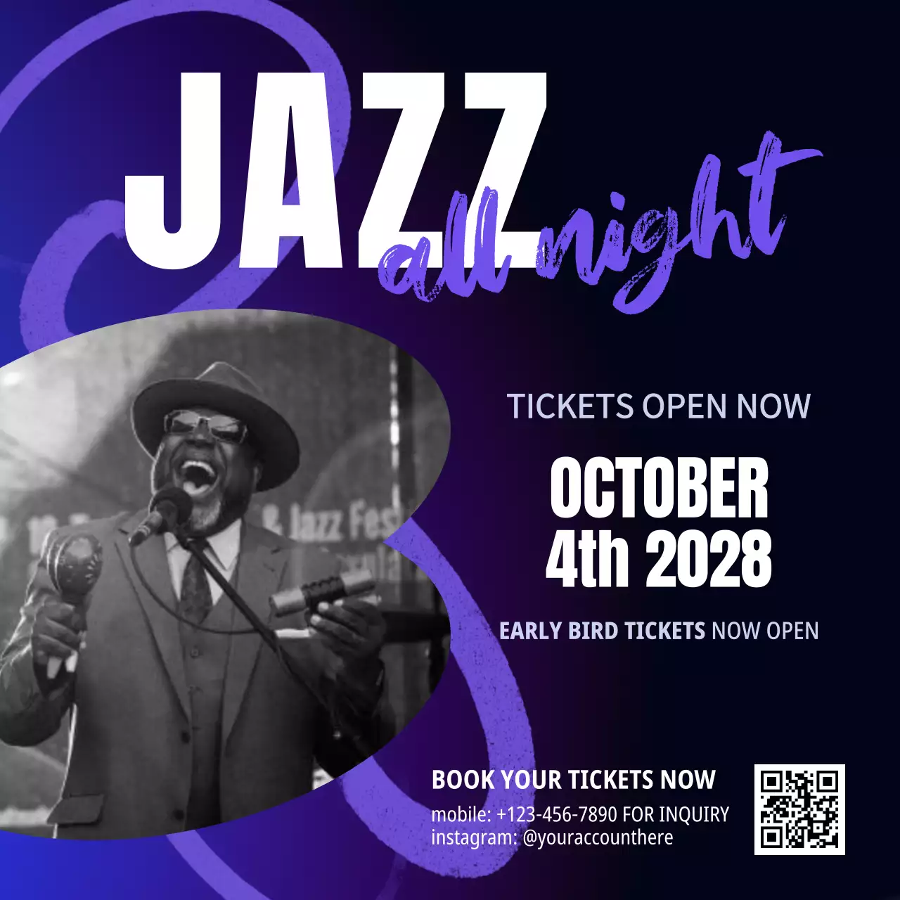 Purple Retro Jazz Promotion Social Media Post