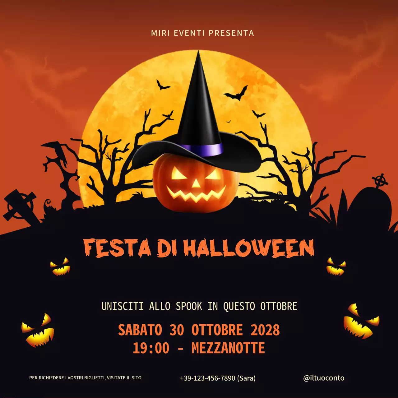 Arancione e nero Illustrative Horror Halloween Party Instagram Square Post