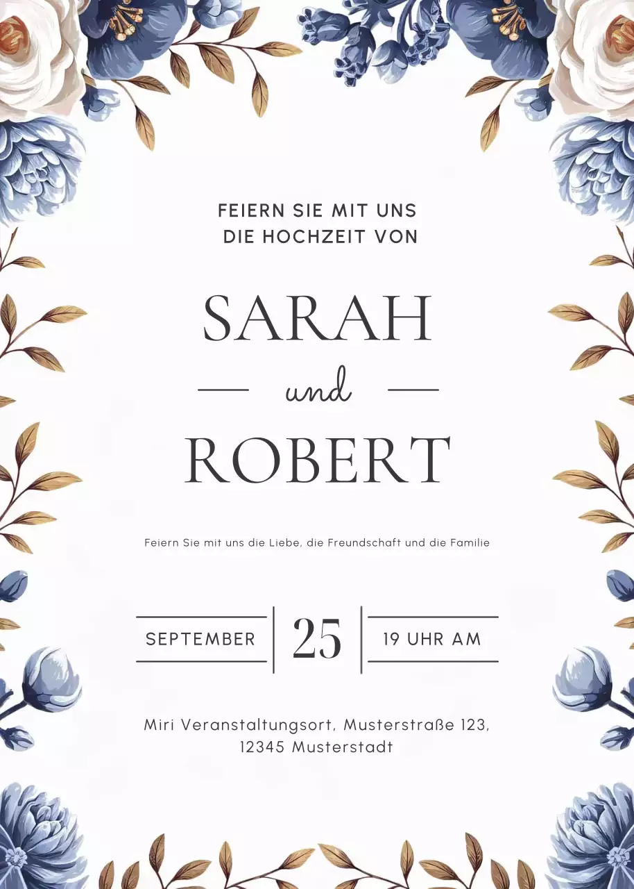 Marinebeige geblümte Hochzeitseinladung