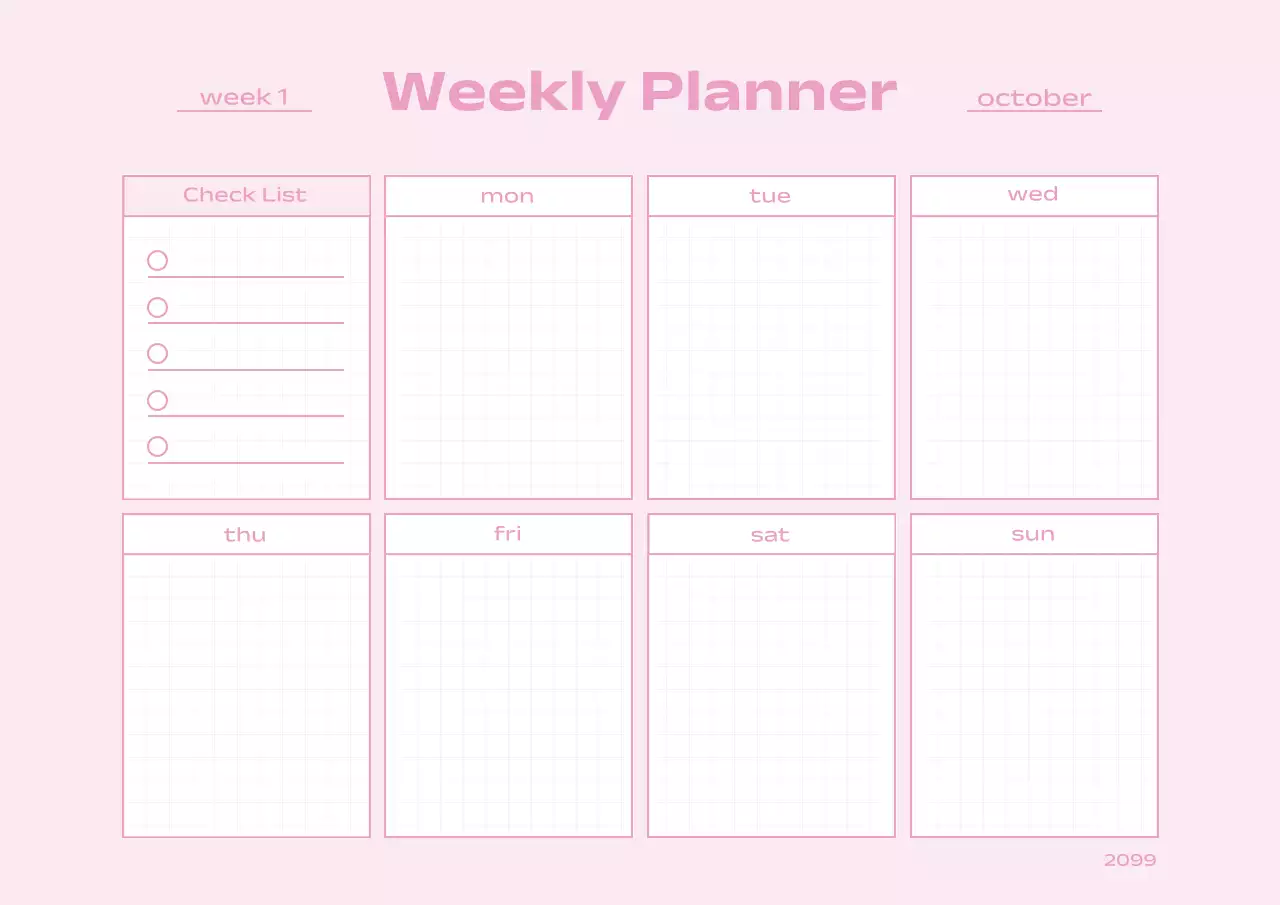 ピンク シンプル 週間プランナー スケジュール ポスター