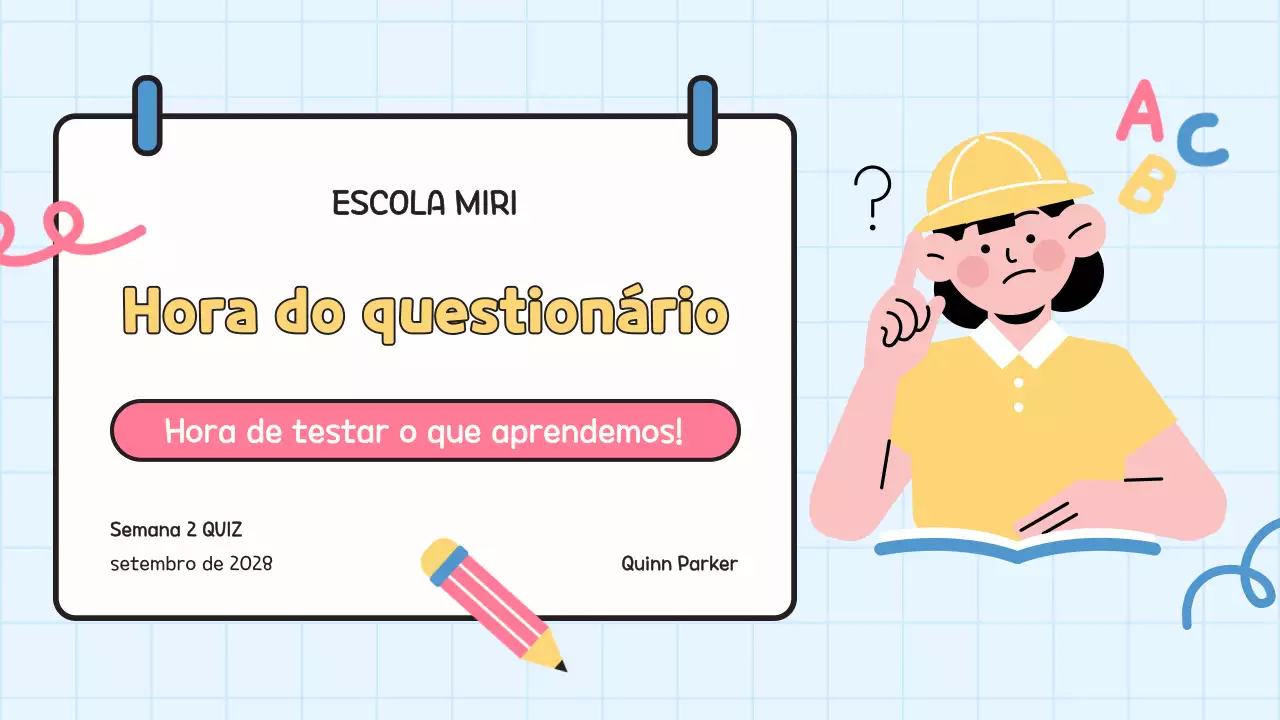 Quiz amarelo para apresentação de alunos da escola