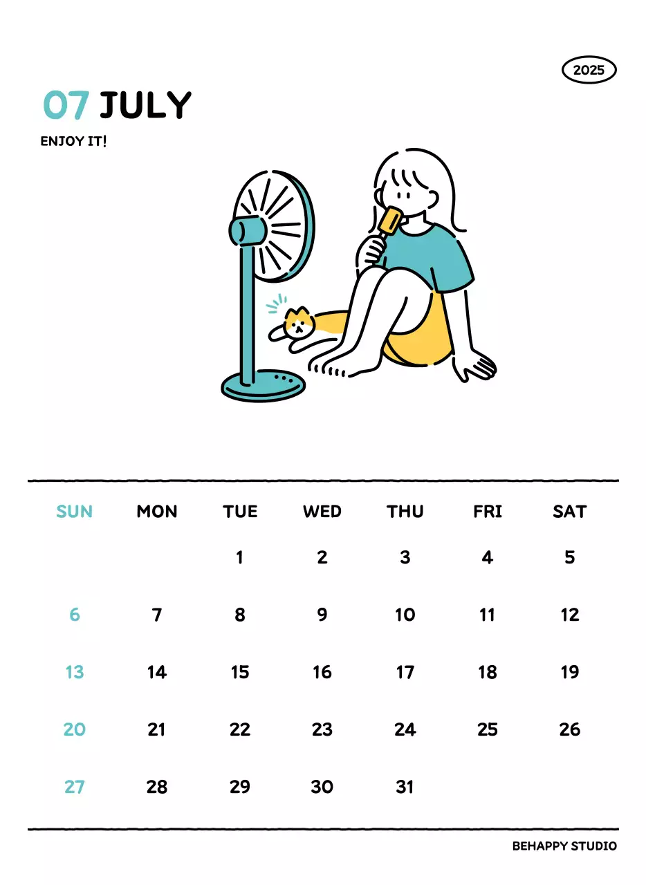 아기자기한 선 스타일의 일러스트 달력 캘린더
