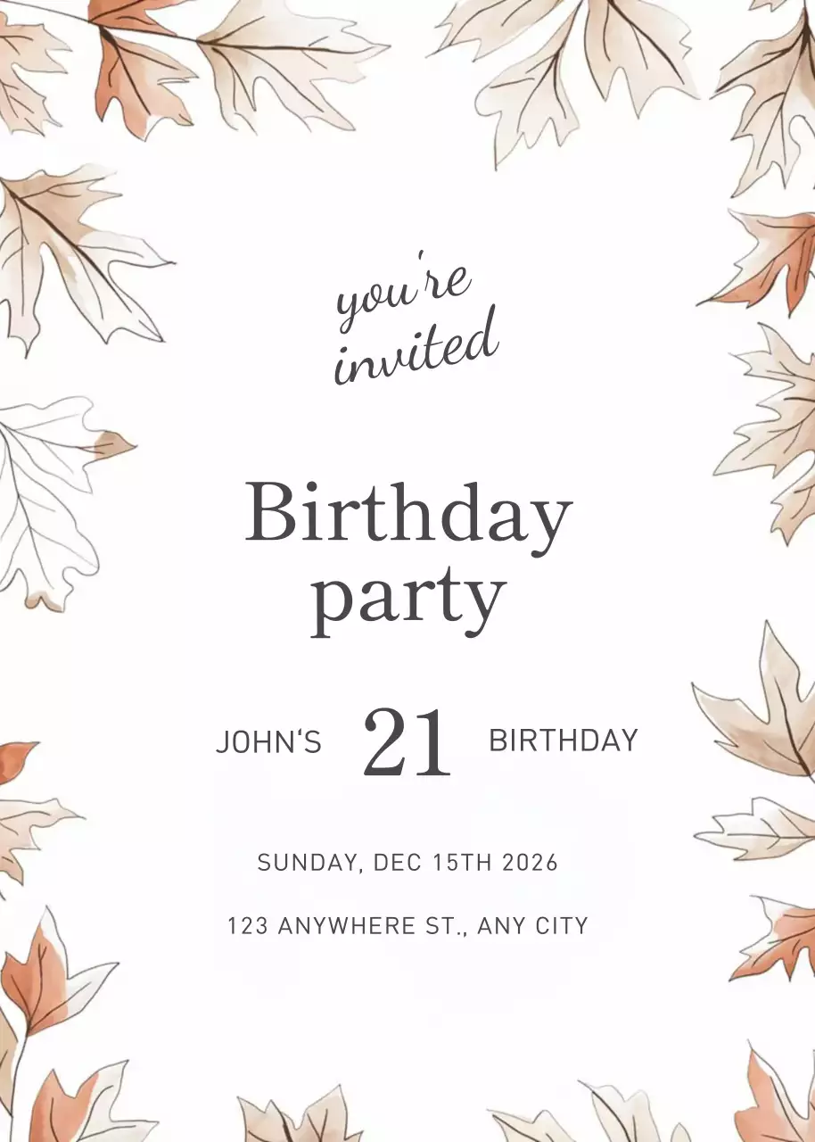 Thiệp mời sinh nhật màu be Botanical